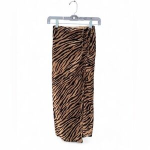 Princess Polly Tiger Print Ruched Wrap Midi Skirt Size 2